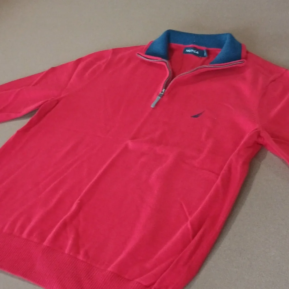 Nautica Men's Knit Sweater, Cotton Quarter-Zip Collar Red Size L